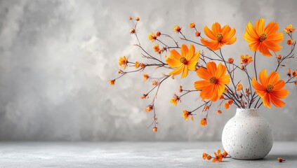 Orange cosmos flowers in vase