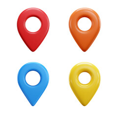 Set of colorful map pointers. Colorful 3D Map Markers Red Yellow Blue and Orange Location Pins