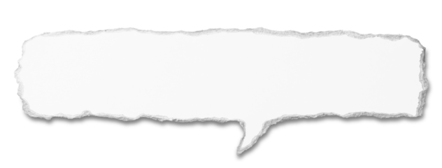 細長い吹き出しの形に切り取られた、白いボール紙