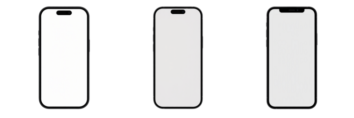 Collection of modern black smartphone mockup with blank screen on a transparent background, Smartphone with Blank Screen Mockup