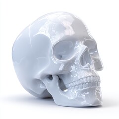 Artistic white skull sculpture studio setting 3d render minimalist design close-up perspective
