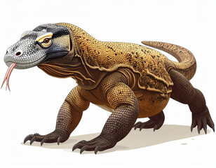 Obraz premium komodo, varanus komodoensis, nusa tenggara, reptil, endemik, vektor, eps10, svg, flat, gradient, poster, line art, wildlife, indonesia, isolated, white background