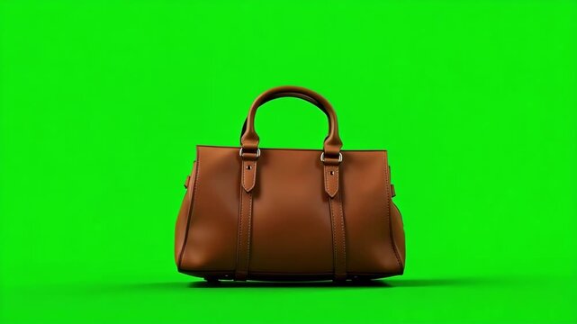 brown leather bag on a green background