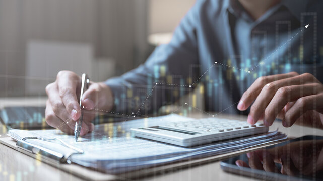 Financial analysis technology concept. Accounting data analytics. Analyst finance account. Dashboard system management. System integration report tech software. Erp system.