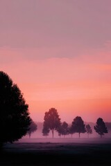 Misty sunrise over trees