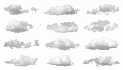 Fototapeta premium Twelve Fluffy White Cumulus Clouds Isolated on White Background