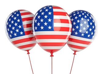 Three patriotic balloons displaying the american flag on a white isolated background studio shot