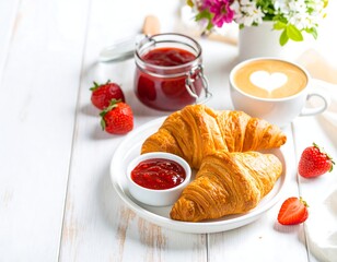 Breakfast Croissants Strawberries Jam