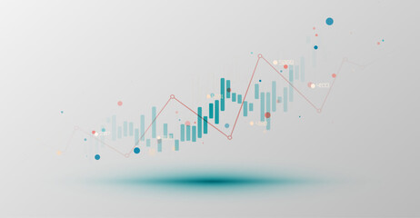 Abstract infographic visualization. Financial chart with uptrend line graphs and candlesticks. Futuristic network or business analytics. Graphic concept for your design.