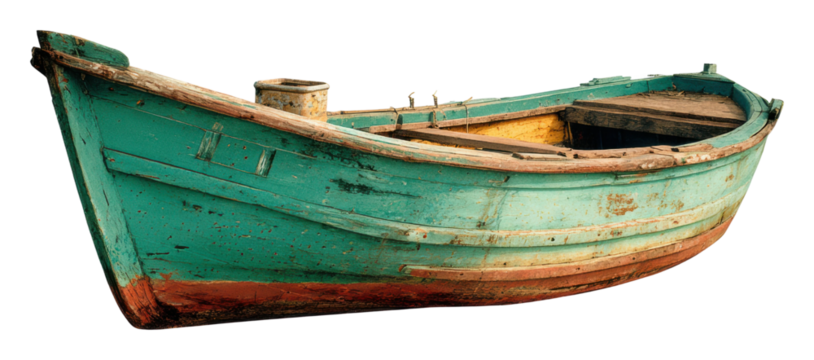 Fishing boat restoration project coastal area side view isolated on transparent background