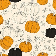 Harvesting colorful pumpkins digital illustration for autumn seasonal decor inspiration