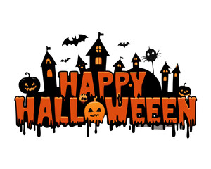 Happy Halloween 3D Typography Text Design for T-Shirts