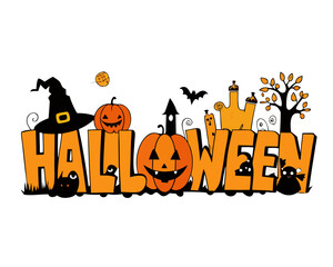 3D Typography Happy Halloween Text vector Design 