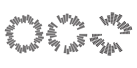Circular sound waves. Abstract circular lines pattern. Music audio bursts. Ring of thin rays with wavy silhouette. Radial spectrum design. Geometric waveform vector illustration