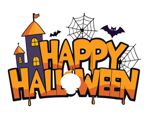 3D Typography Happy Halloween Text vector Design 
