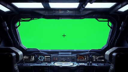 Futuristic Spaceship Cockpit Interior With Green Screen - Powered by Adobe