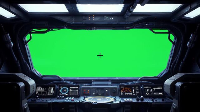 Futuristic Spaceship Cockpit Interior With Green Screen - Powered by Adobe