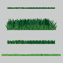 Vector set of lush green grass borders. Different heights and density variations, isolated on transparent background. Perfect for landscaping, design, games, and decoration.