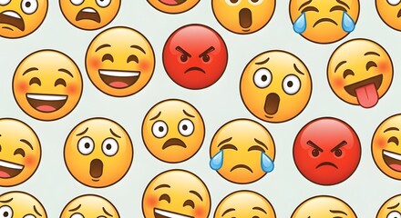 Diverse Emoji Faces Pattern Showing Various Emotions.