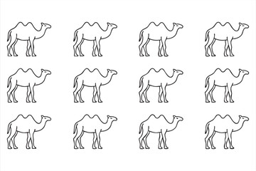 Camel line art and silhouette set for cultural desert and safari illustrations