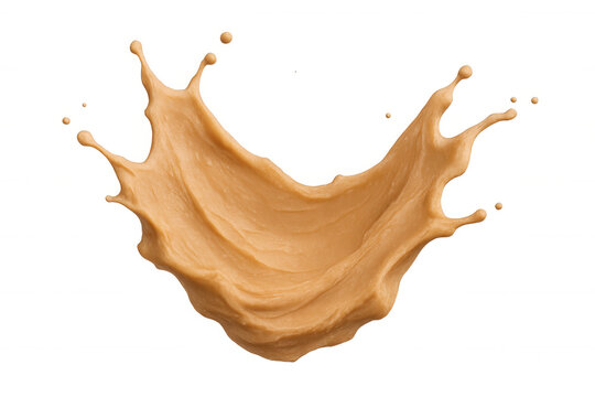Creamy peanut butter splashing dynamically, spreading in mid-air against pristine white backdrop