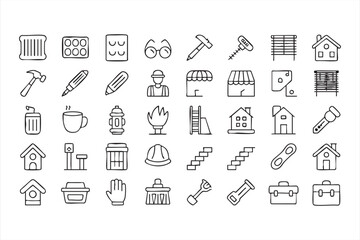 Construction and home repair doodle vector set with tools houses and workers
