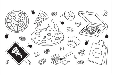 Italian pizza illustration pack with ingredients and fast food elements