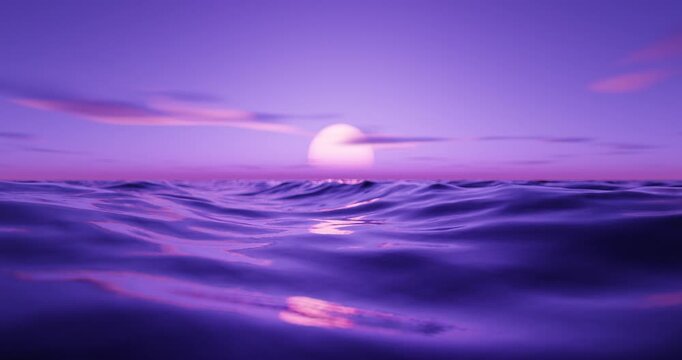 Wave sea beach and sunset sky abstract background. Nature and summer concept. 3d render.	