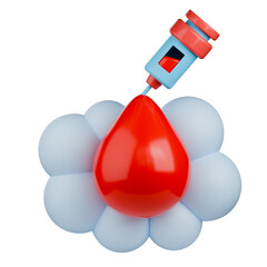 3d arterial blood gas test icon with syringe and blood drop on gas element.