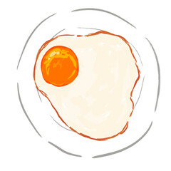 Fried egg on a plate hand  drawn illustration.