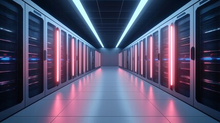 Fototapeta premium Superconducting quantum computer cooled in futuristic chamber with glowing neon pipelines and advanced design.