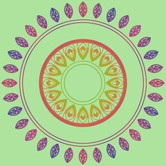 This colorful mandala design, with its unique patterns and symmetrical shapes, represents balance, beauty, and harmony in the universe, blending with the gradients of the background colors.