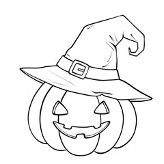 Hand-drawn Halloween pumpkin with witch hat outline