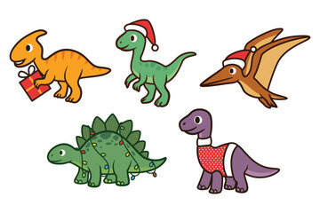 Christmas dinosaur sticker vector clipart