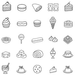Set of bakery icons, such as cake, doughnut, bread, cheese, pie, tart