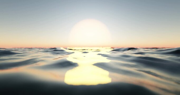 Wave sea beach and sunset sky abstract background. Nature and summer concept. 3d render.	
