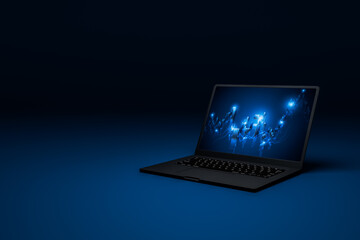 stock charts on laptop screens represent finance. Corporate and technology concept.