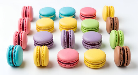 Obraz premium Colorful french macarons isolated on white background