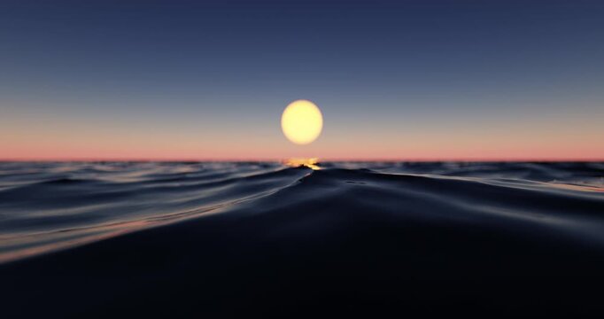 Wave sea beach and sunset sky abstract background. Nature and summer concept. 3d render.	