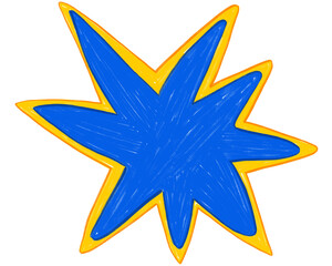 Obraz premium Blue star bubble hand drawn shale chalk color textured style. Hand drawn blue abstract shape star, simple children's crayon.
