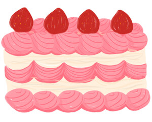 Aesthetic coquette strawberry cake with shale chalk color textured style illustration.