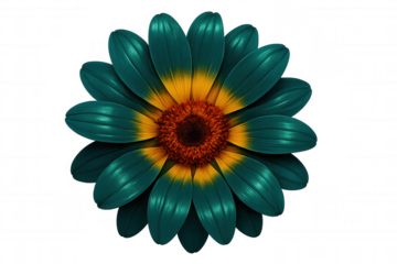 Vibrant teal and yellow painted daisy flower isolated on transparent background, perfect for nature-themed projects