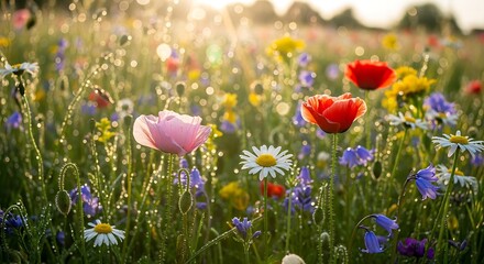 Vibrant Wildflower Meadow in Sunlight.