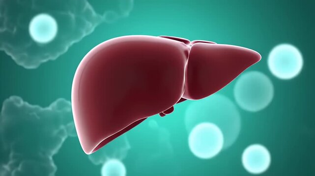 Detailed 3D Render of Human Liver on Teal Abstract Background Loop for Medical Illustration and Educational Use Optimized for Adobe Stock Photos and Dynamic Presentation