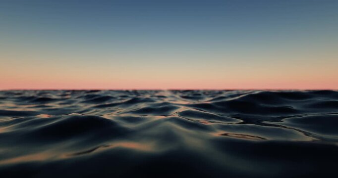Wave sea beach and sunset sky abstract background. Nature and summer concept. 3d render.	