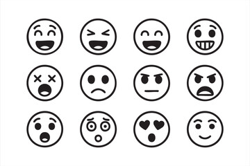 Collection of emoticon faces with happy sad angry love and surprised reactions