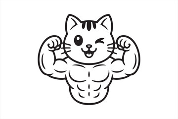 Cute muscular cat mascot vector with bodybuilding and fitness character design