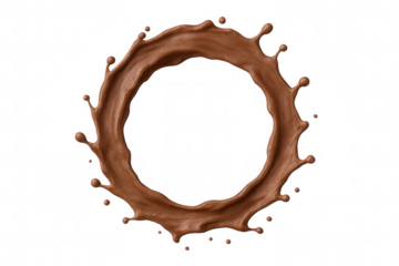 Chocolate splash creating circular frame against transparent backdrop, ideal for culinary graphic design compositions
