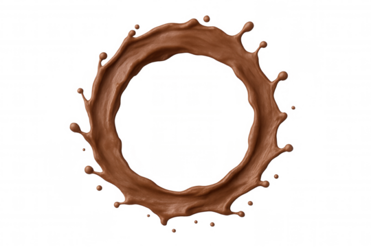 Chocolate splash creating circular frame against transparent backdrop, ideal for culinary graphic design compositions - Powered by Adobe