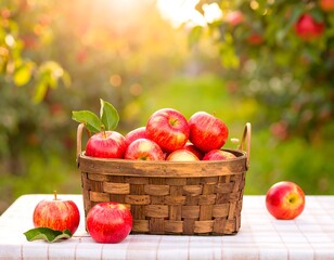 Apples in Basket Orchard Scene